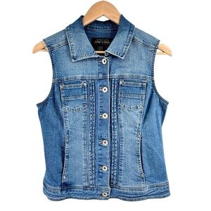 Vintage Y2K Live A Little Womens Denim Vest Sz S Blue Jean Pockets Western Retro